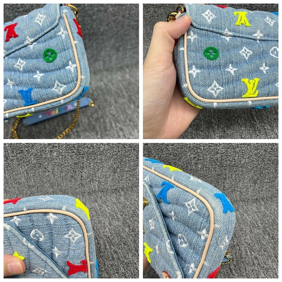 100%  Authentic Louis Vuitton New Wave Blue Monogram Denim Satchel - Picture 6 of 14